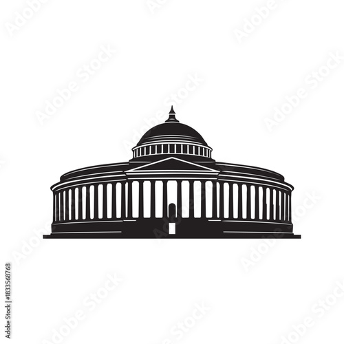 Parliament building vector illustration. Sansad Bhavan silhouette icon. Historical landmark of democracy and government in New Delhi isolated on white background.