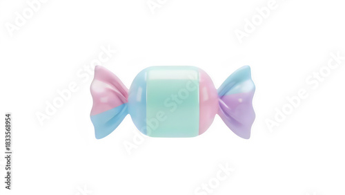 A single pastel colored hard candy wrapped in shiny plastic, isolated on transparent background.