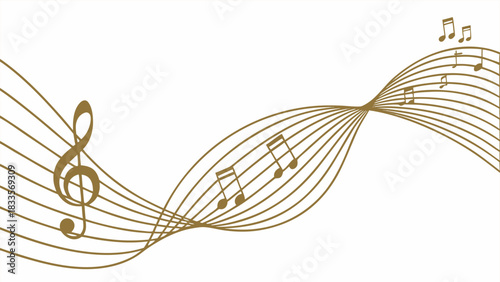 Elegant Golden Musical Notes Staff Abstract Design with vector illustration