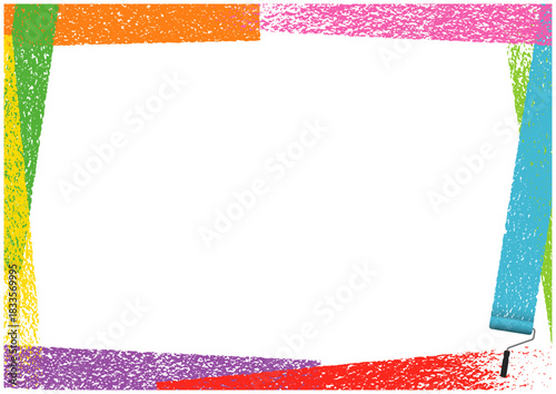 カラフルなペイントローラーで塗装したフレーム 枠背景