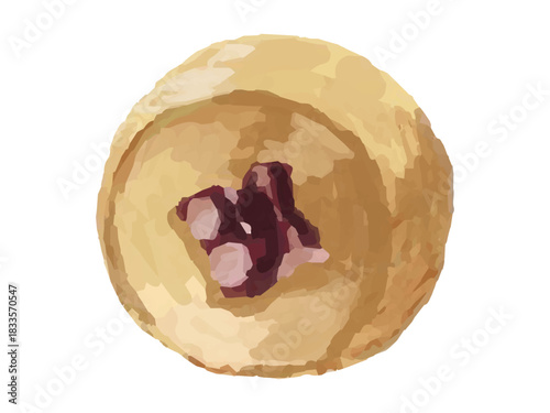 たこ焼き 1個 半分カット ベクターイラスト 中身のタコ