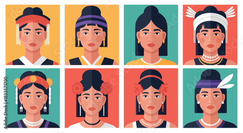 Asian women portraits with traditional headwear