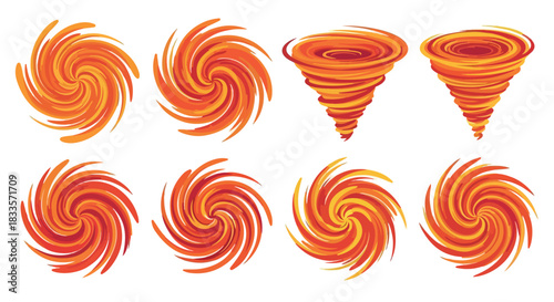 Swirling vortexes and tornadoes in orange and yellow hues