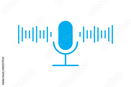 Microphone with sound wave icon. microphone icon with sound waves digital audio recording device.Voice message and podcast symbol.Audio speech podcast mic symbol on transparent background