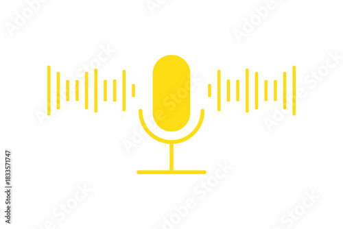 Microphone with sound wave icon. microphone icon with sound waves digital audio recording device.Voice message and podcast symbol.Audio speech podcast mic symbol on transparent background