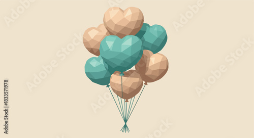 Heart shaped balloons bunch with transparent background