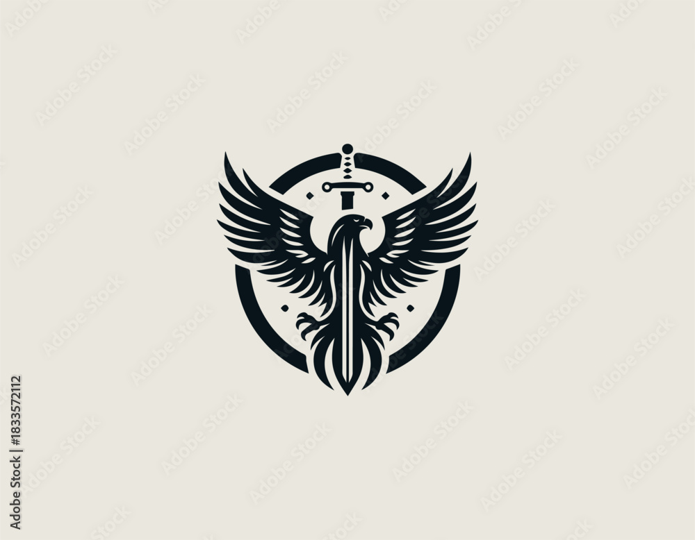 Obraz premium Eagle Swords black vector logo illustration