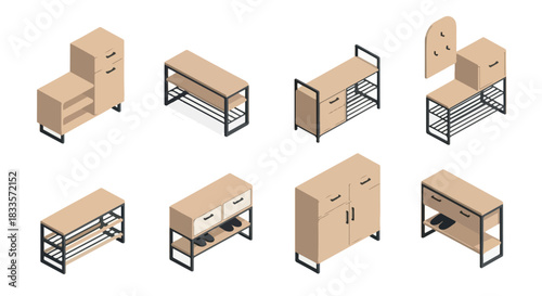 Modern furniture set isometric view