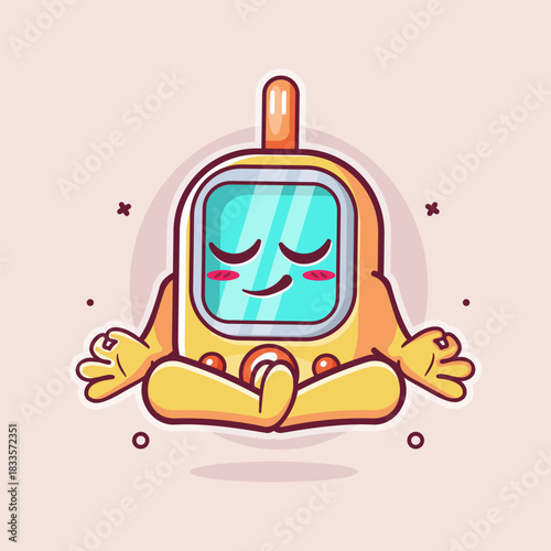 calm glucose meter character mascot with yoga meditation pose isolated cartoon 