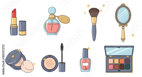 Makeup cosmetics collection with transparent background