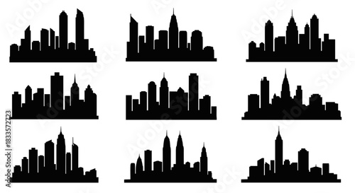 Collection of City Skylines Silhouettes for Urban Design.