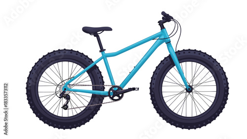 Blue fat bike with wide tires for winter cycling sports and extreme outdoor activity design