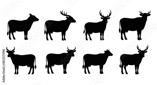 Collection of Silhouettes of Various Farm Animals and Deer.