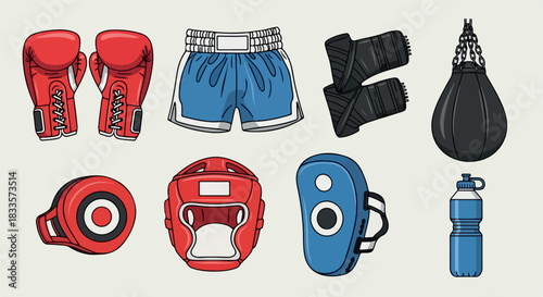 Boxing equipment set with transparent background