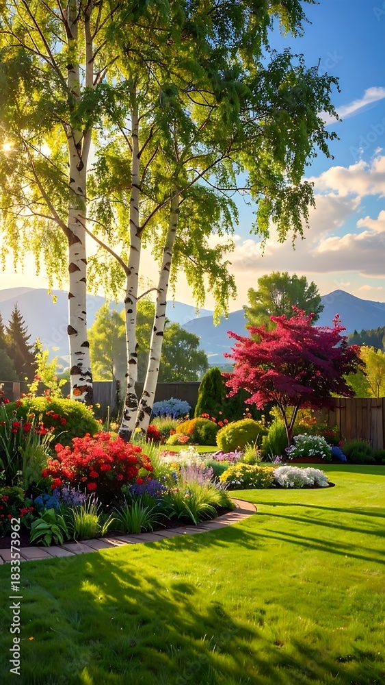 Obraz premium Vibrant garden at sunrise