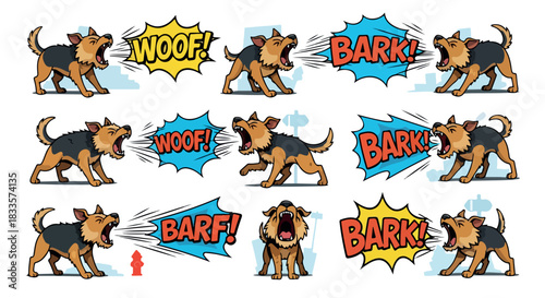 German shepherd dog barking set with transparent background