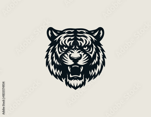 Mad Tiger Face black vector logo illustration