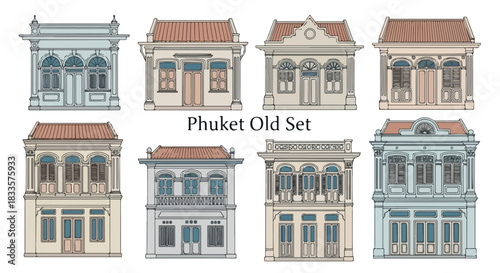 Phuket old building facades set