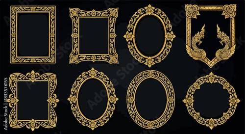 Ornate gold frames with transparent background