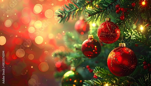 Festive holiday tree adorned with shiny ornaments