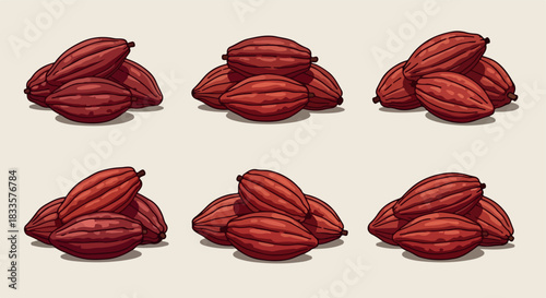 Cocoa pods stacked together, natural food ingredient