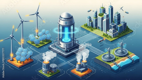 Smart City Powered by Sustainable Energy Sources – Vector Concept