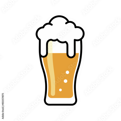 Vector Art Illustration of a Tall Glass Filled with Golden Beer and Frothy White Foam on a Black Background Detailed and Vibrant