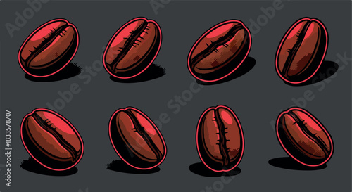 Coffee beans collection with transparent background