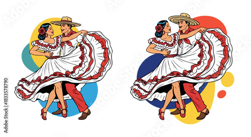Couple dancing traditional folk dance with transparent background