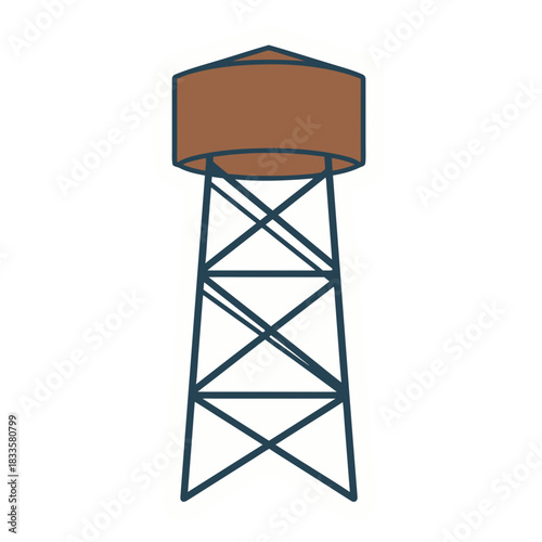 Vintage Water Tower Structure With Brown Tank And Metal Frame Isolated On Black Background