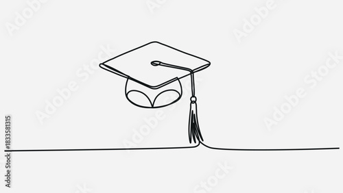 hand drawn line art vector illustration of graduation hat, graduation line art style vector illustration