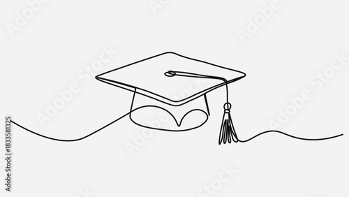 hand drawn line art vector illustration of graduation hat, graduation line art style vector illustration