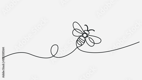 Bee one line drawing art of isolated continuous outline illustration