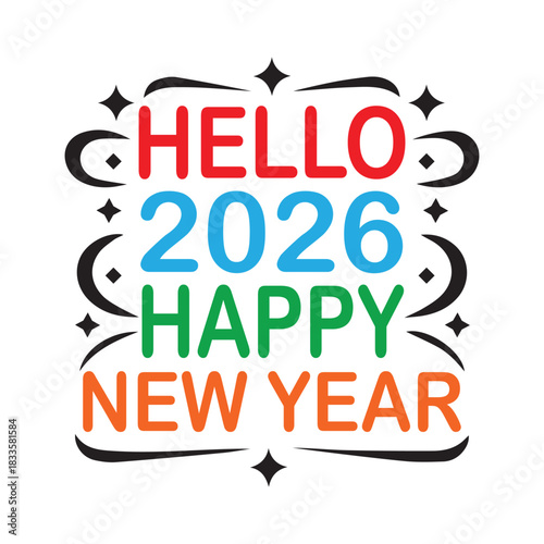 Hello 2026 Happy New Year Greeting With Sparkles