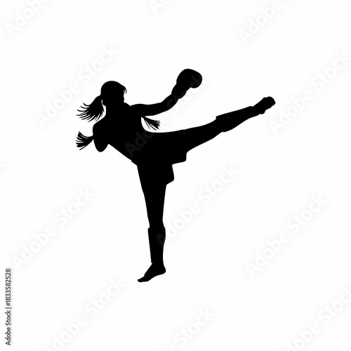 vector silhouette of woman exercising muay thai
