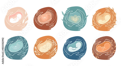 Baby in womb stylized circles pastel colors