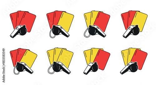 Referee cards and whistle with transparent background