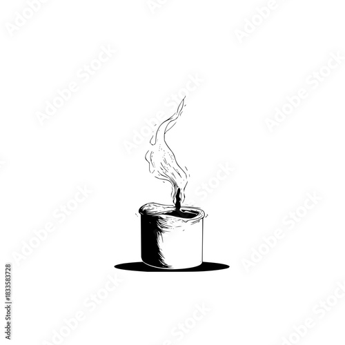 A simple illustration of a candle with smoke that is in black and white and is very minimalist