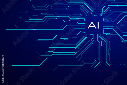 Artificial intelligence chip integrated into a tech board, showcasing advanced connectivity and modern geometric systems.