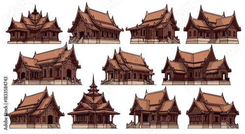 Thai traditional houses collection with transparent background
