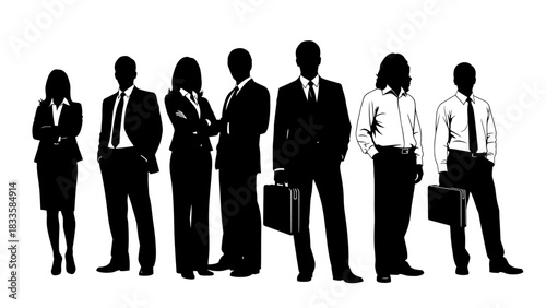 Dynamic team of diverse business professionals standing together with purpose, ready for success and innovation in a modern corporate environment