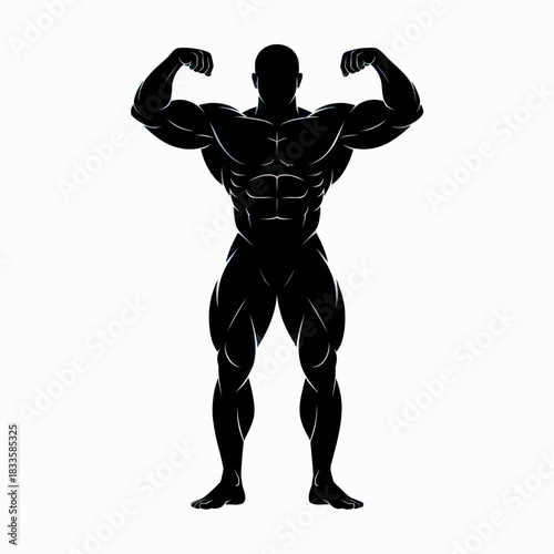 Muscular bodybuilder flexing biceps, strong physique silhouette.