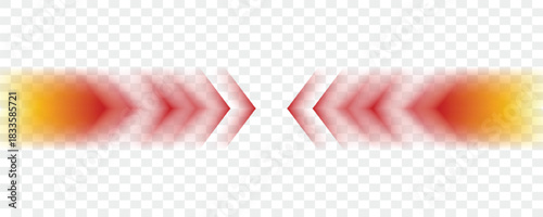 red arrow. dynamic moving arrow representing speed, acceleration, fast. transparent and vector illustration. red and white stripes background,