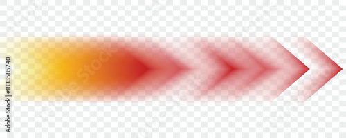 red arrow. dynamic moving arrow representing speed, acceleration, fast. transparent and vector illustration. red and white stripes background,
