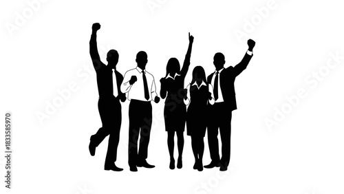 Dynamic team celebrating success in a sleek, modern office environment, radiating joy and achievement, ready to conquer new business challenges together