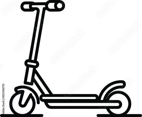 Minimalist black outline illustration of a classic twowheeled kick scooter with Tbar handlebars.