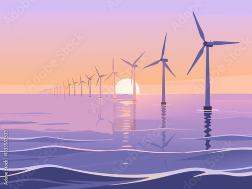 Offshore Wind Turbines at Sunset