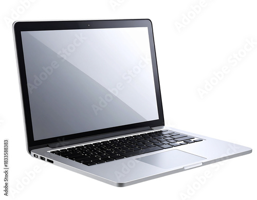 Angled Three-Quarter View Silver Laptop, Partially Tilted Screen, Tech Device PNG 