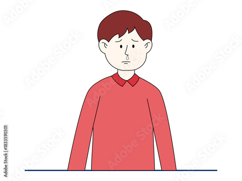 A boy with a runny nose indicates that he is feeling unwell or has a cold. Healthy problems vector illustration. Flat illustration.