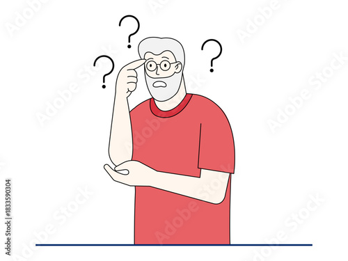 An old man experiences amnesia or suffers from dementia. Healthy problems vector illustration. Flat illustration.